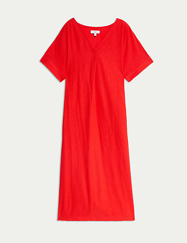 Linen Rich V-Neck Popover Midi Dress - GR