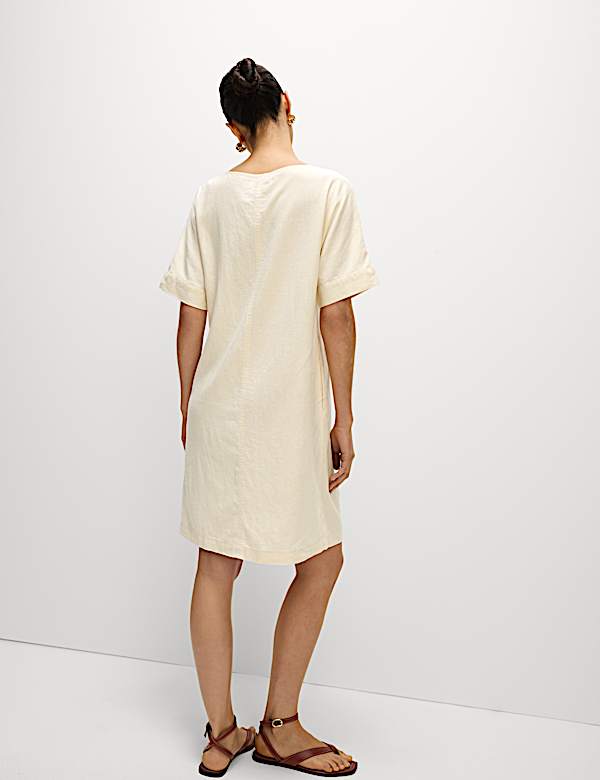Linen Rich V-Neck Mini Shift Dress