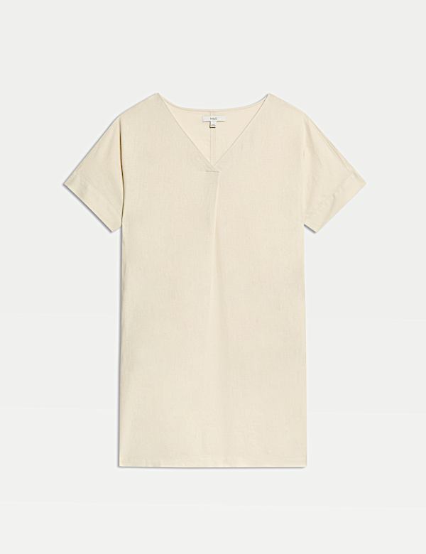Linen Rich V-Neck Mini Shift Dress