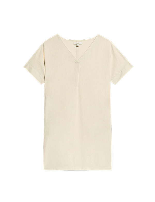 Linen Rich V-Neck Mini Shift Dress
