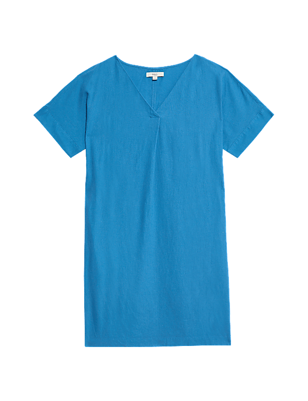 Linen Rich V-Neck Mini Shift Dress