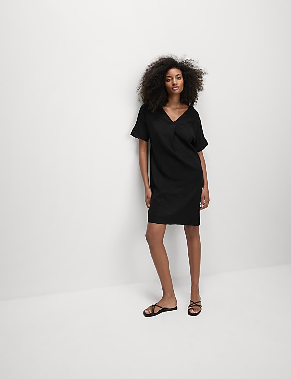 Linen Rich V-Neck Mini Shift Dress