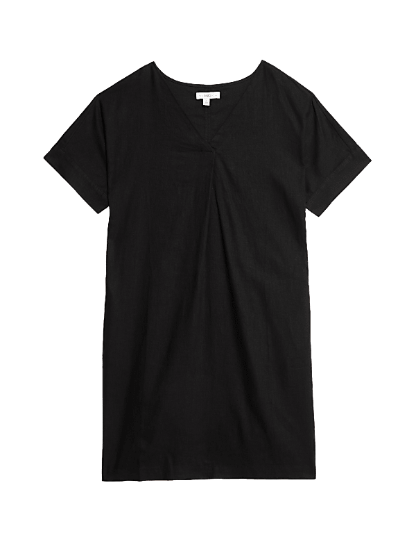 Linen Rich V-Neck Mini Shift Dress