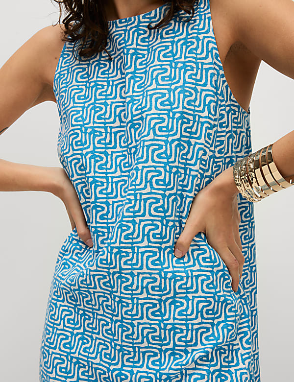 Linen Rich Printed Mini Shift Dress