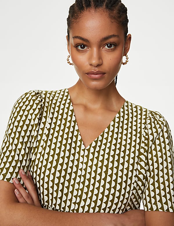Linen Rich V-Neck Midi Kimono Shift Dress