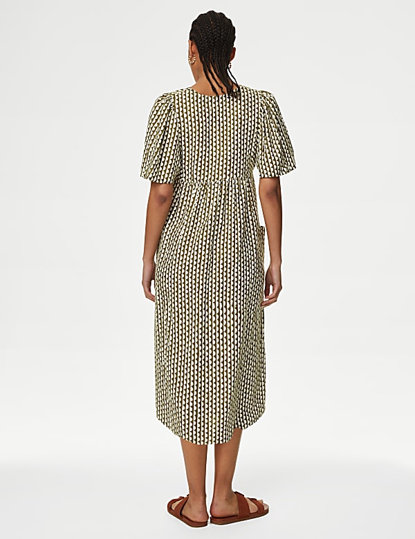 Linen Rich V-Neck Midi Kimono Shift Dress
