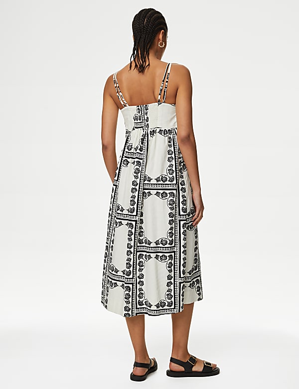 Linen Rich Beaded Midi Shift Cami Dress