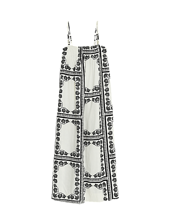 Linen Rich Beaded Midi Shift Cami Dress