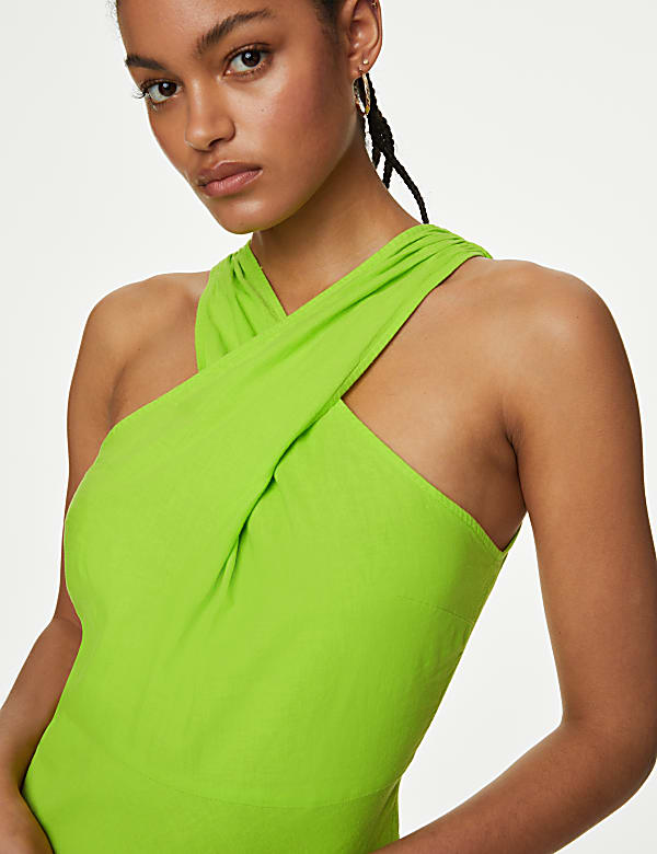 Linen Rich Halter Neck Midi Swing Dress