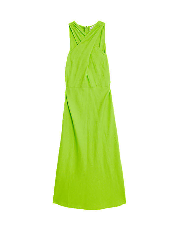 Linen Rich Halter Neck Midi Swing Dress