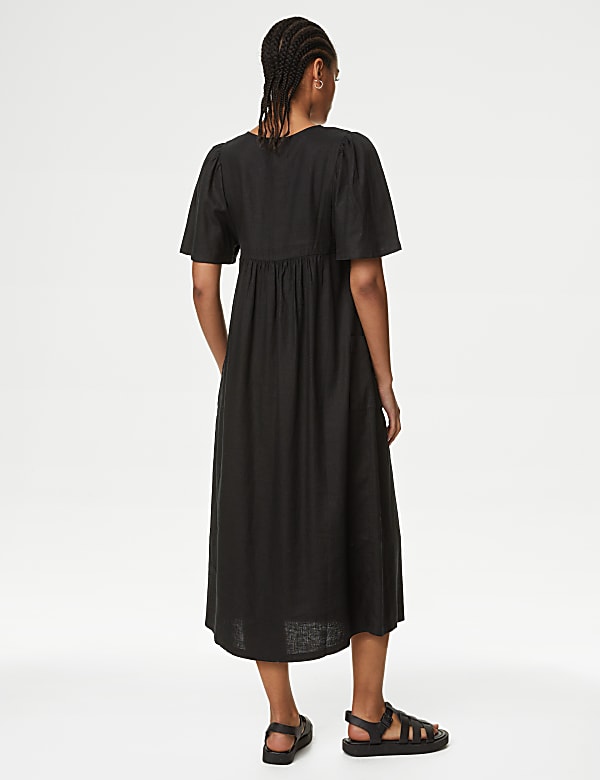 Linen Rich Kimono Sleeve Midi Smock Dress