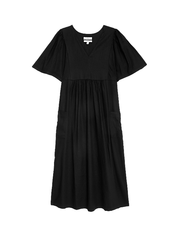 Buy Linen Rich Kimono Sleeve Midi Smock Dress at Marks Spencer