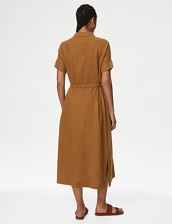 Linen Rich Button Through Midi Shirt Dress