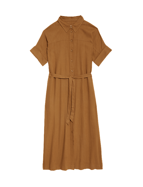 Linen Rich Button Through Midi Shirt Dress