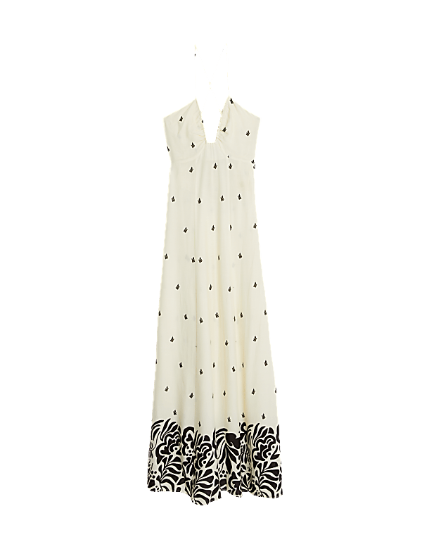 Printed Halter Neck Maxi Beach Dress