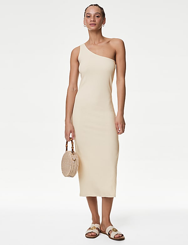 Jersey Ribbed One Shoulder Midi Beach Dress