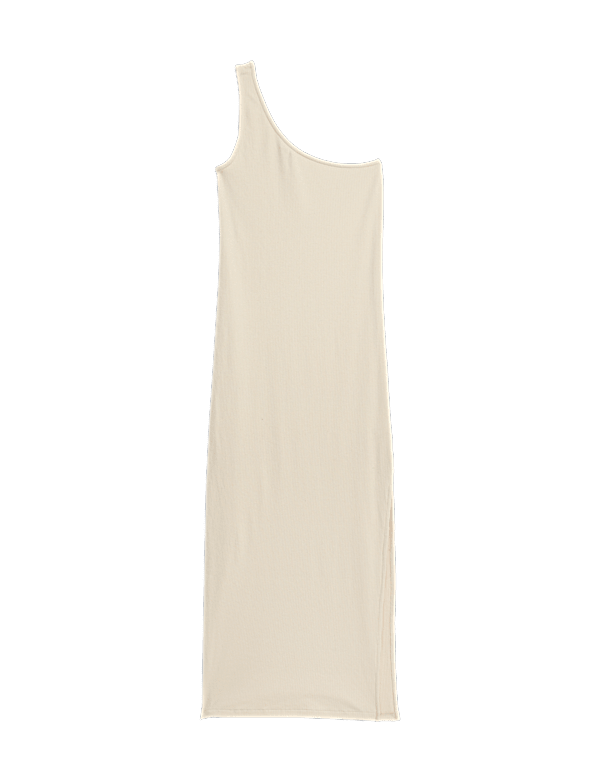 Jersey Ribbed One Shoulder Midi Beach Dress