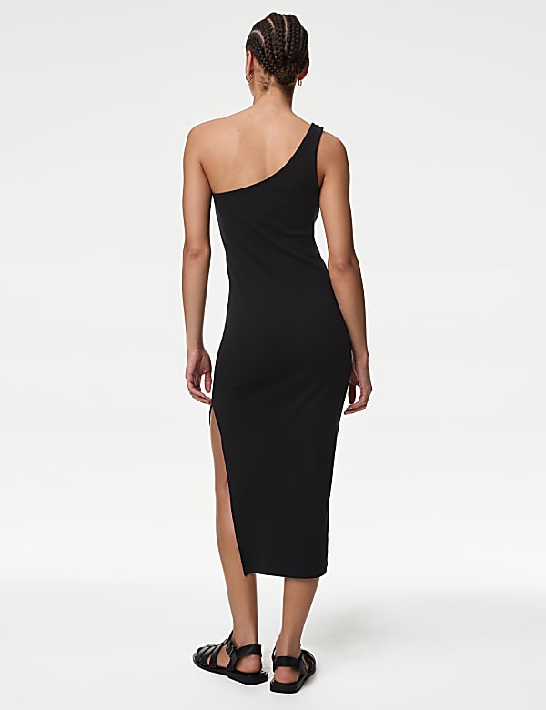 Jersey Ribbed One Shoulder Midi Beach Dress