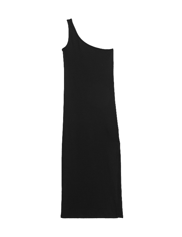 Jersey Ribbed One Shoulder Midi Beach Dress
