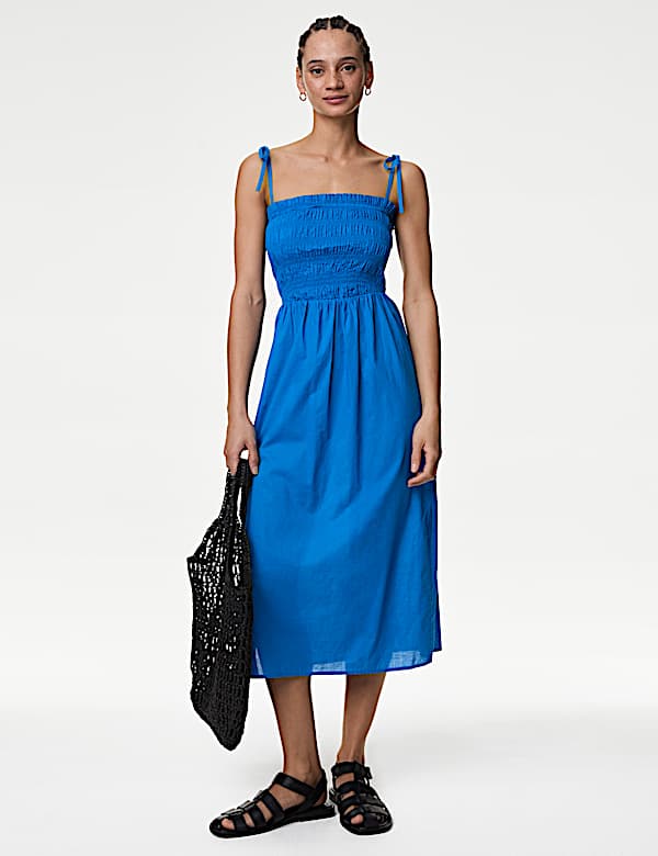 Pure Cotton Shirred Midi Beach Dress