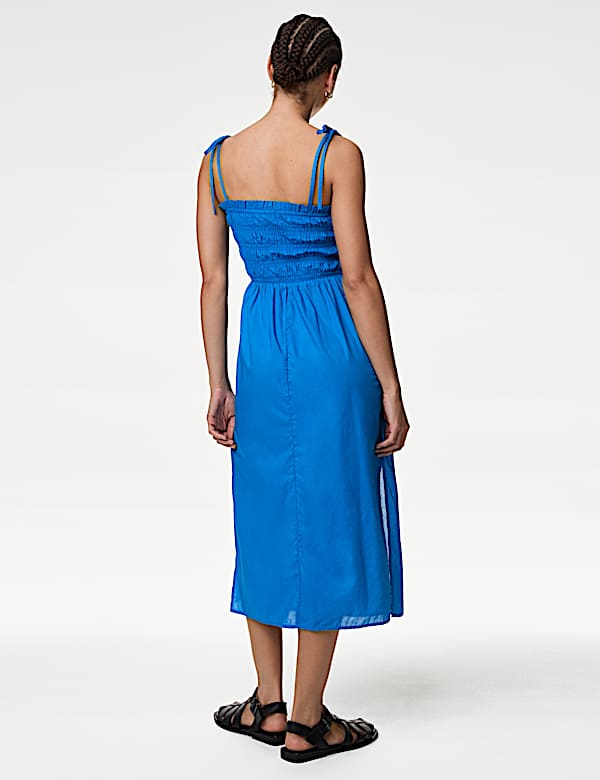 Pure Cotton Shirred Midi Beach Dress