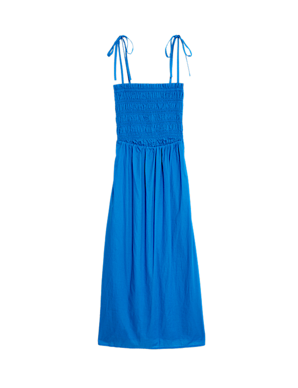 Pure Cotton Shirred Midi Beach Dress
