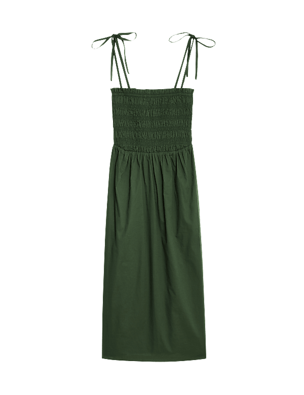 Pure Cotton Shirred Midi Beach Dress