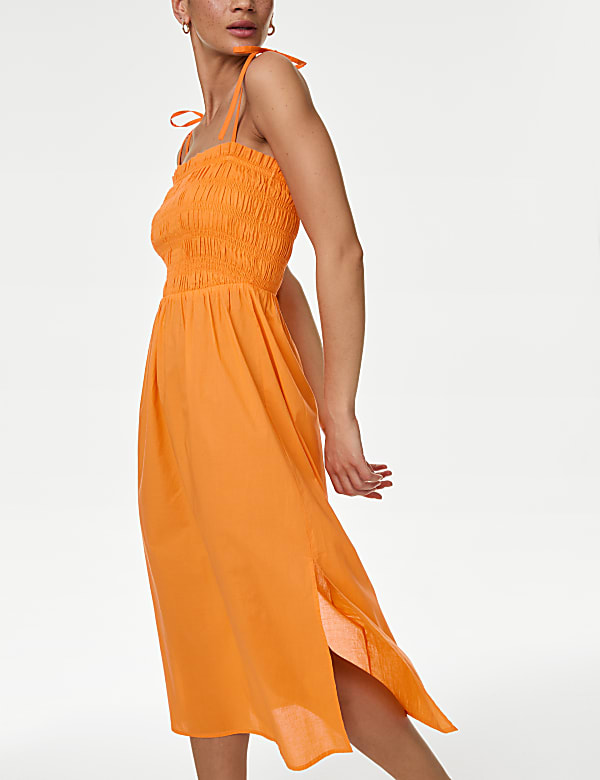 Pure Cotton Shirred Midi Beach Dress