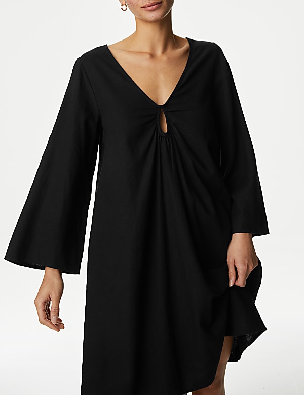 Linen Rich V-Neck Mini Beach Dress