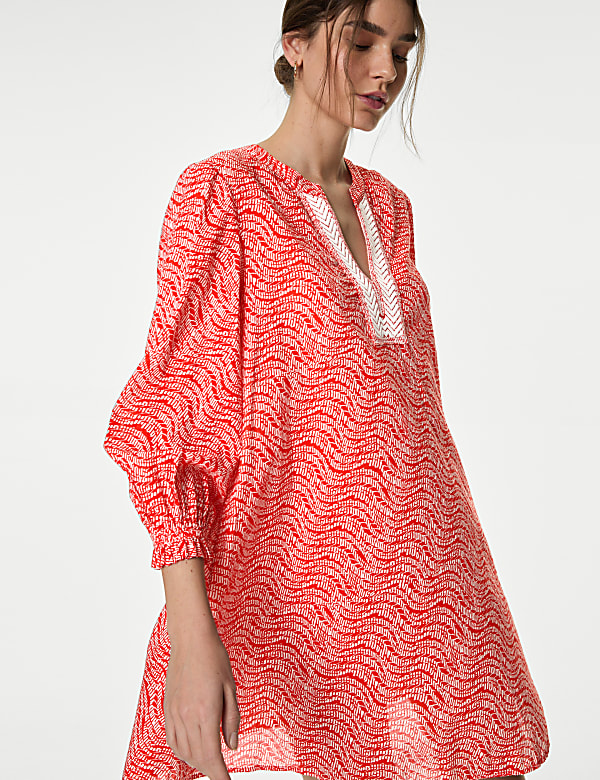 Pure Cotton Printed V-Neck Kaftan Beach Dress - RO