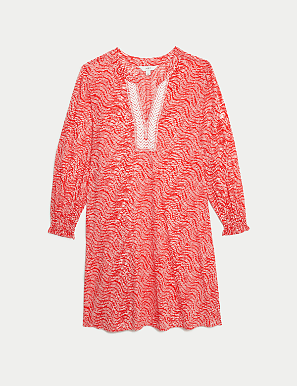 Pure Cotton Printed V-Neck Kaftan Beach Dress - RO