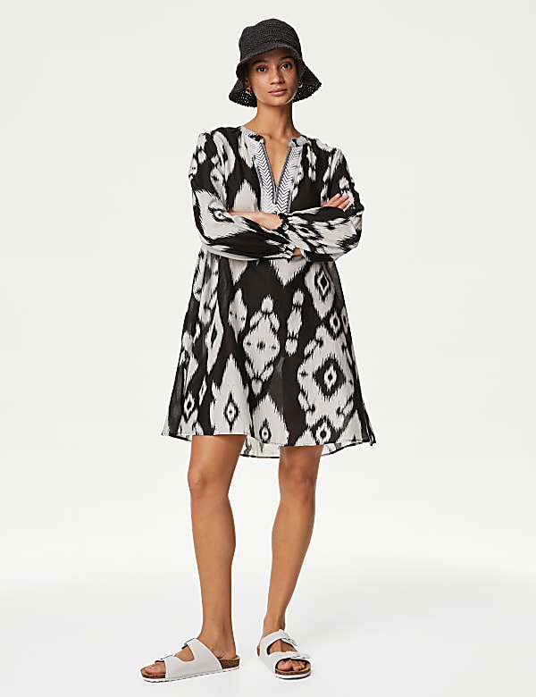 Pure Cotton Printed V Neck Kaftan Beach Dress FLAME Dresses M S AU