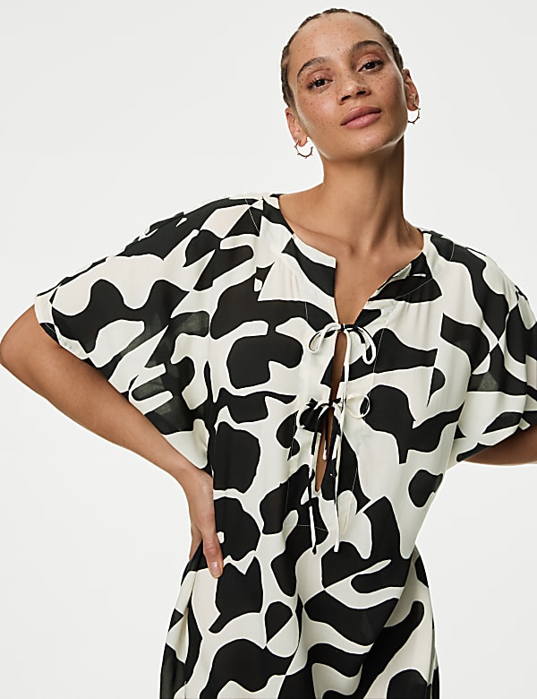 Printed Tie Detail Midaxi Kaftan Dress - AT