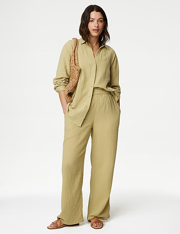 Pure Cotton Elasticated Waist Beach Trousers - GR