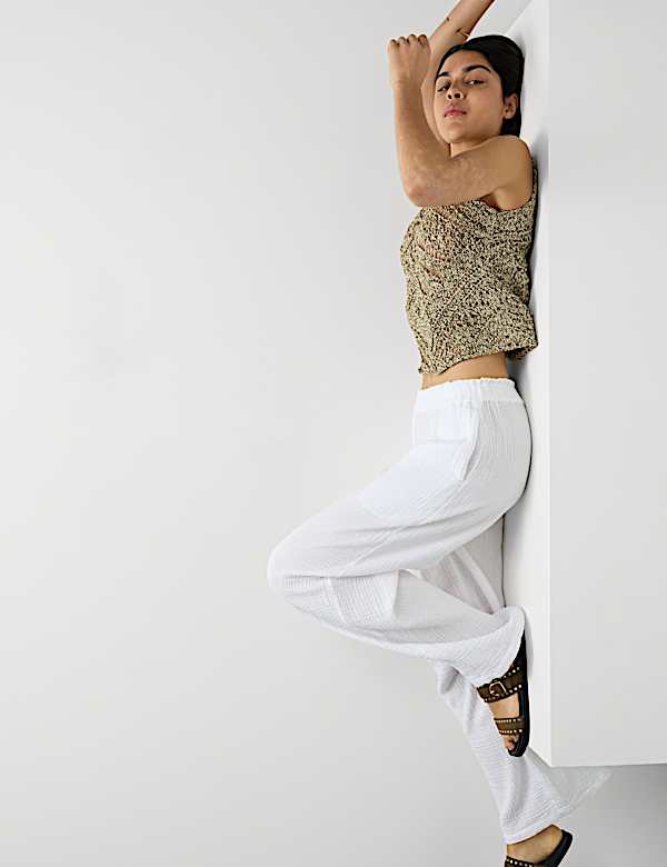 Pure Cotton Elasticated Waist Beach Trousers