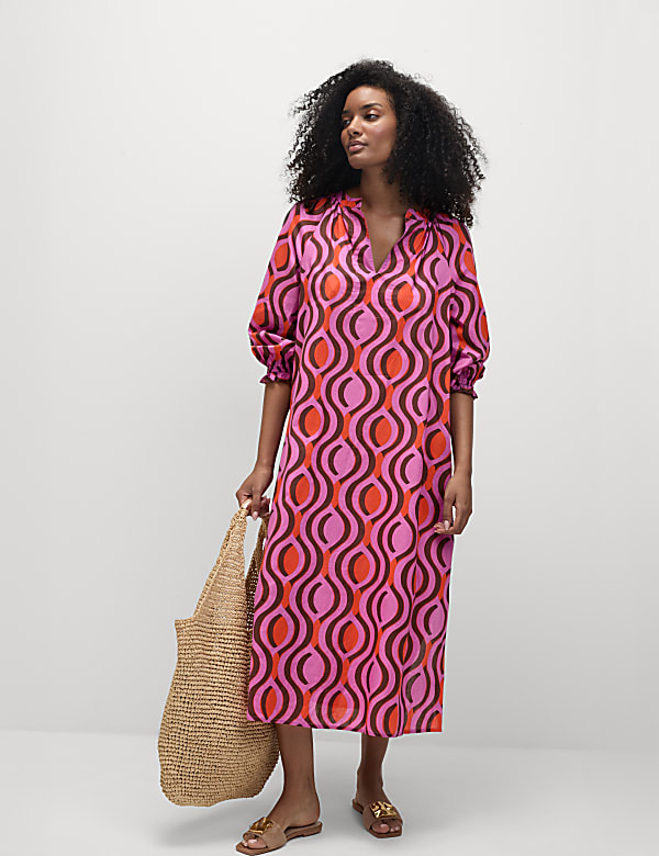 Pure Cotton V Neck Midaxi Kaftan Beach Dress