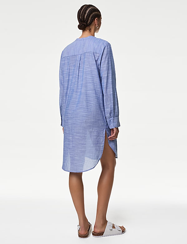 Pure Cotton Collarless Longline Beach Shirt - TW