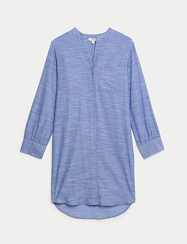 Pure Cotton Collarless Longline Beach Shirt - TW