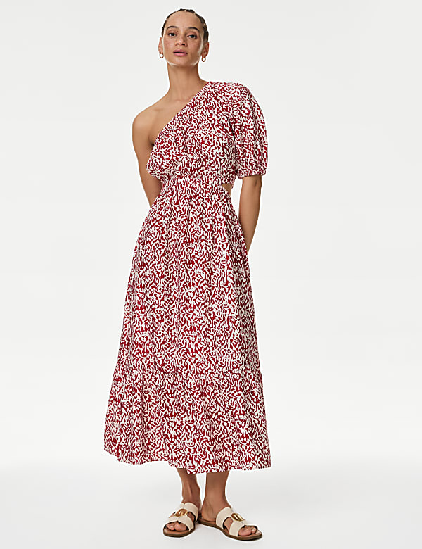 Pure Cotton Printed One Shoulder Beach Dress