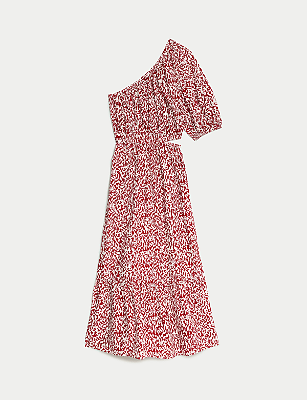 Pure Cotton Printed One Shoulder Beach Dress - KG