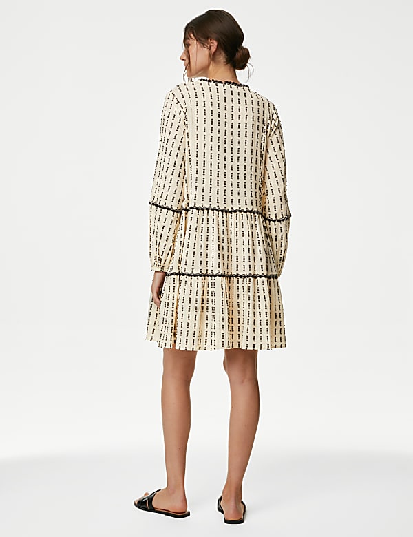 Cotton Rich Textured Tie Neck Mini Dress