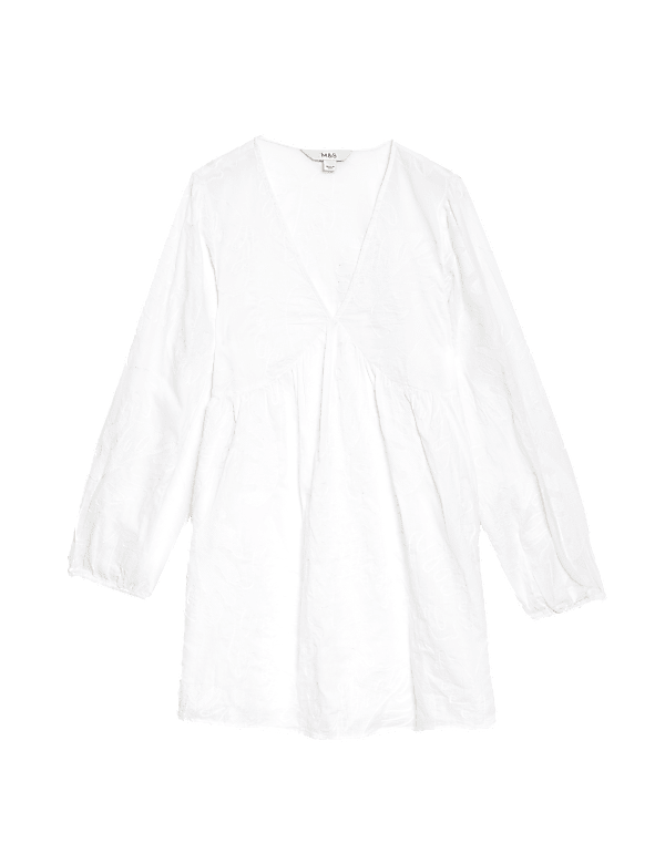 Pure Cotton Embroidered V-Neck Mini Beach Dress