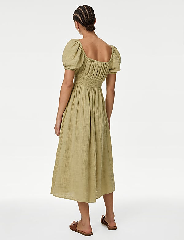 Pure Cotton Square Neck Midi Beach Dress - EE