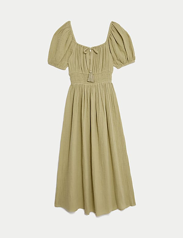 Pure Cotton Square Neck Midi Beach Dress - EE