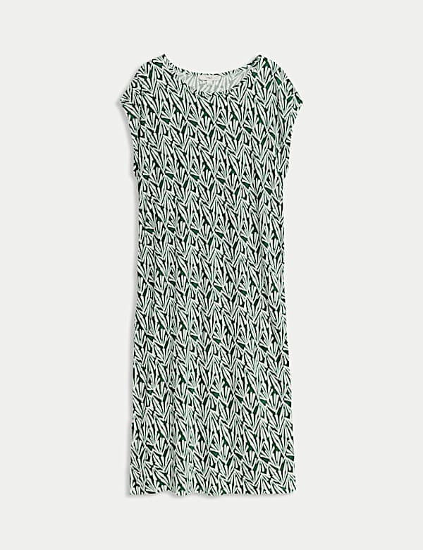 שמלת מידי רב-עונתית בגזרה נוחה מבד ג'רסי עם הדפס - IL