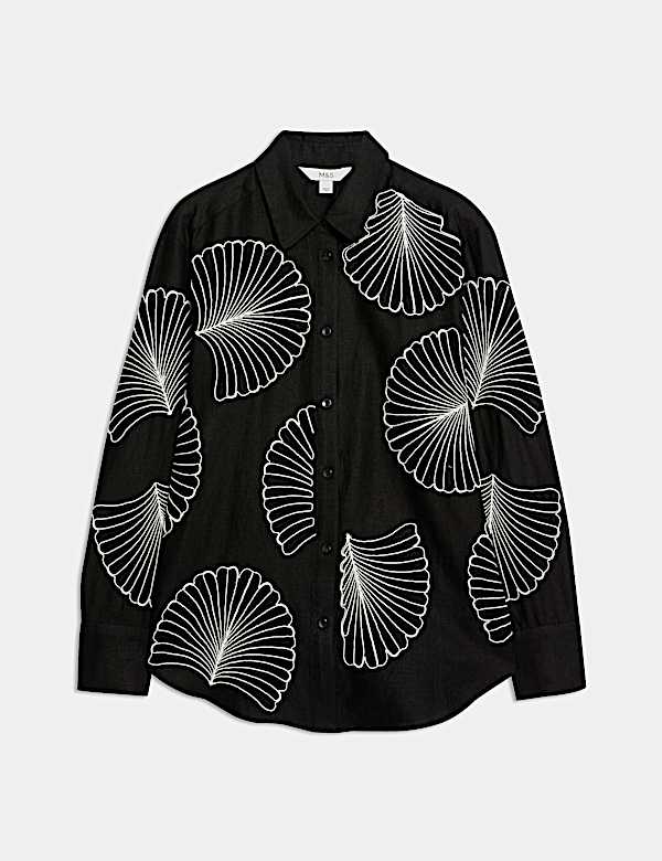 Linen Rich Embroidered Collared Relaxed Shirt