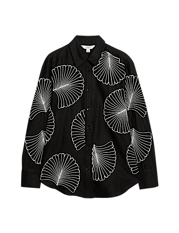 Linen Rich Embroidered Collared Relaxed Shirt