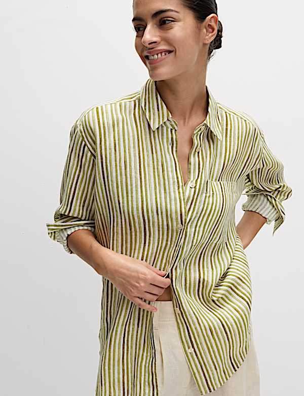 Pure Linen Striped Oversized Shirt