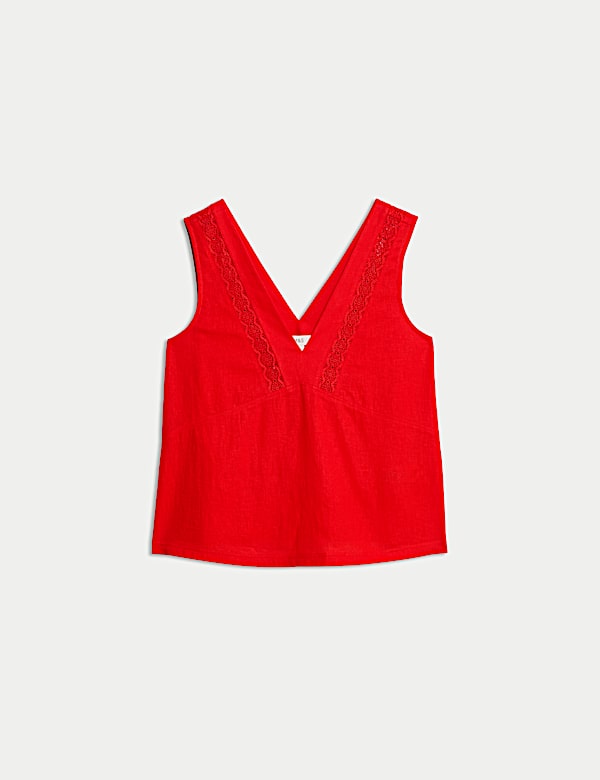 Linen Rich V-Neck Lace Insert Top - LV