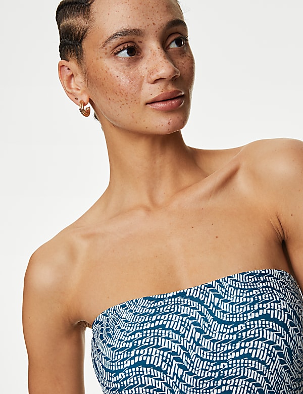 Printed Drawstring Bandeau Swimsuit